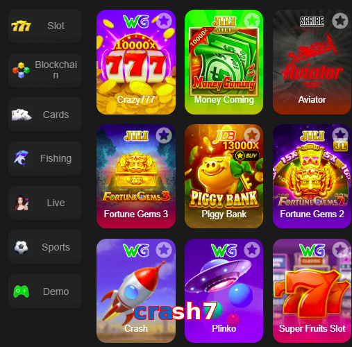 Main screen of Crash7 game page for PK players